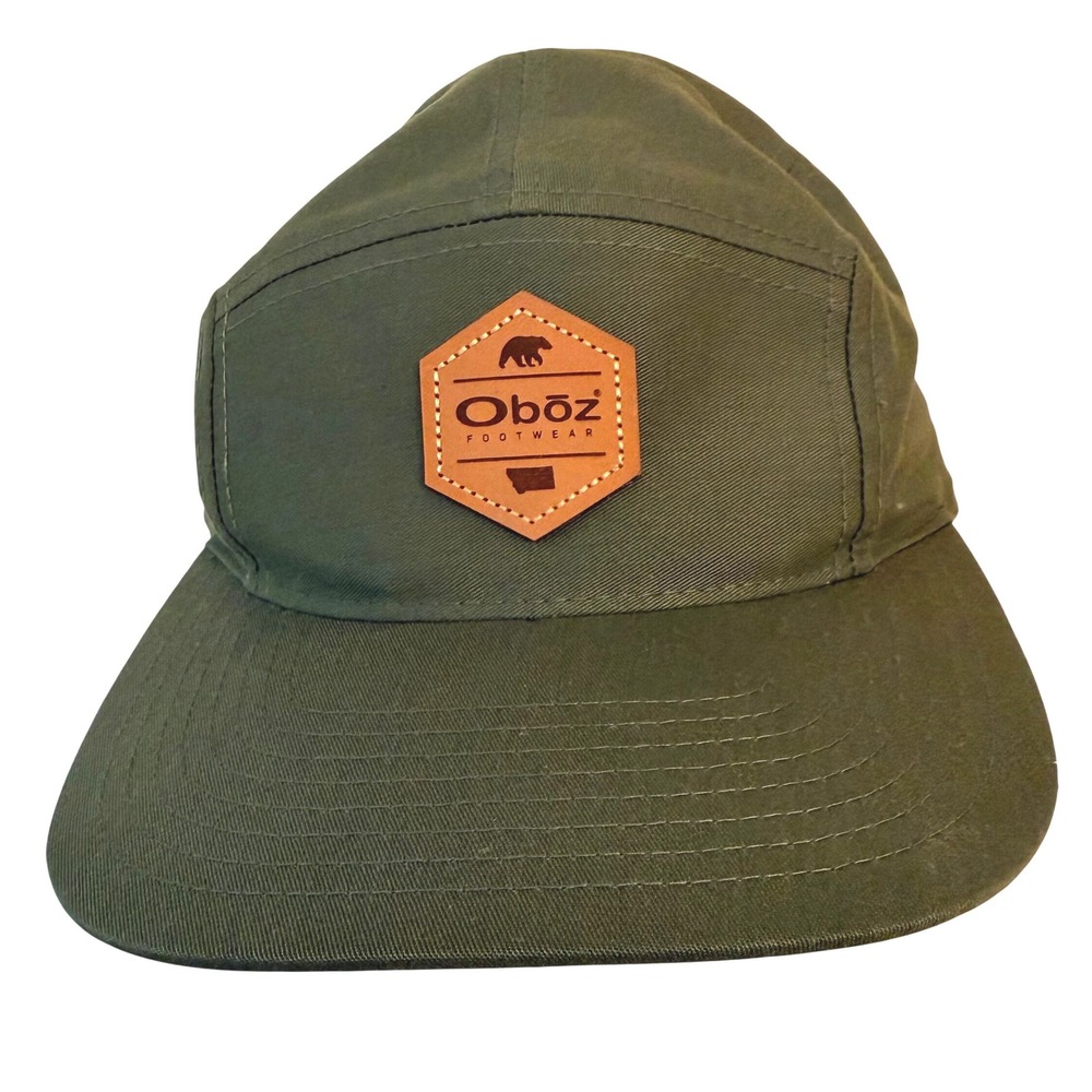 Oboz 5 Panel Camper Hat Olive Green Hiking Trail Cap Adjustable Patch Outdoors